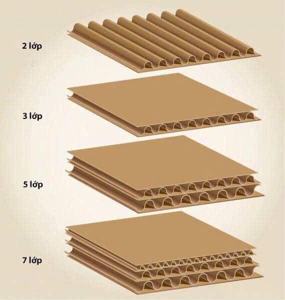 Cấu tạo tấm thùng carton 3 lớp và carton 5 lớp so với 2 lớp và 7 lớp