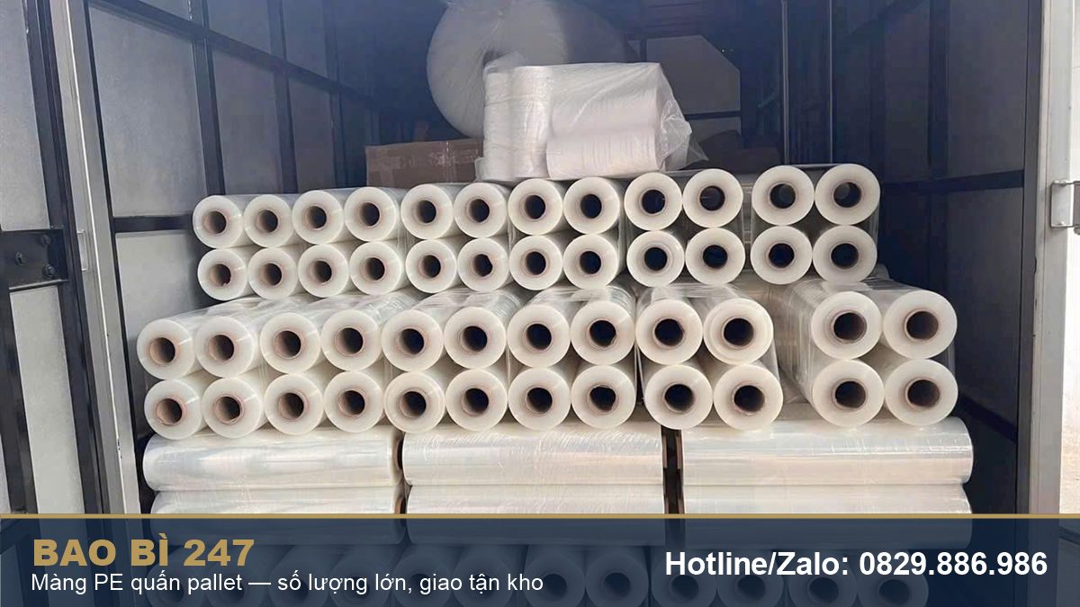 Màng bọc hàng PE BB247 đủ khổ cho shop và xưởng khu Nhổn