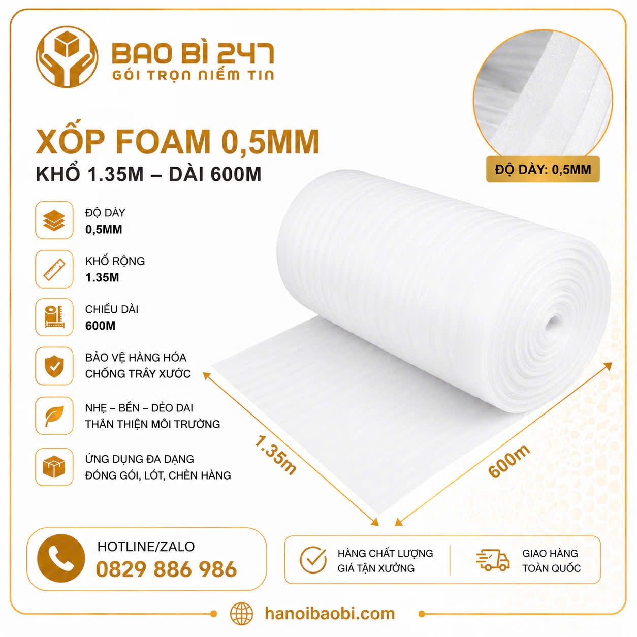 Xốp pe foam 0,5mm khổ cuộn Bao Bì 247