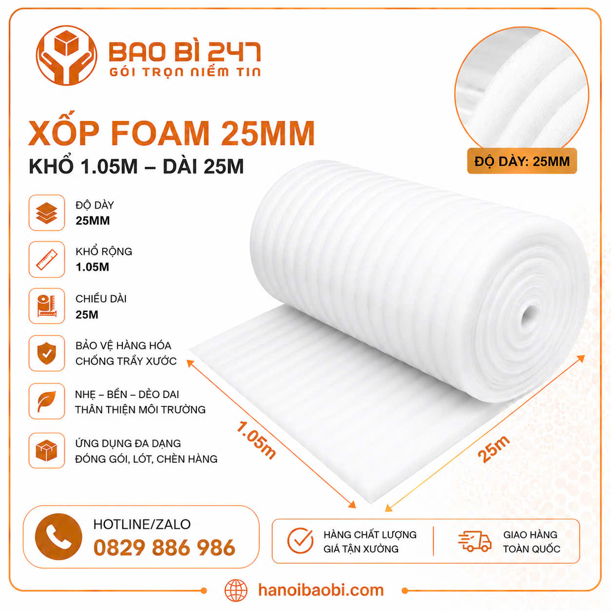 Xốp PE foam 25mm Bao Bì 247
