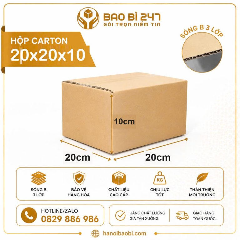 Hộp carton 3 lớp 20x20x10 Bao Bì 247 giá tận xưởng