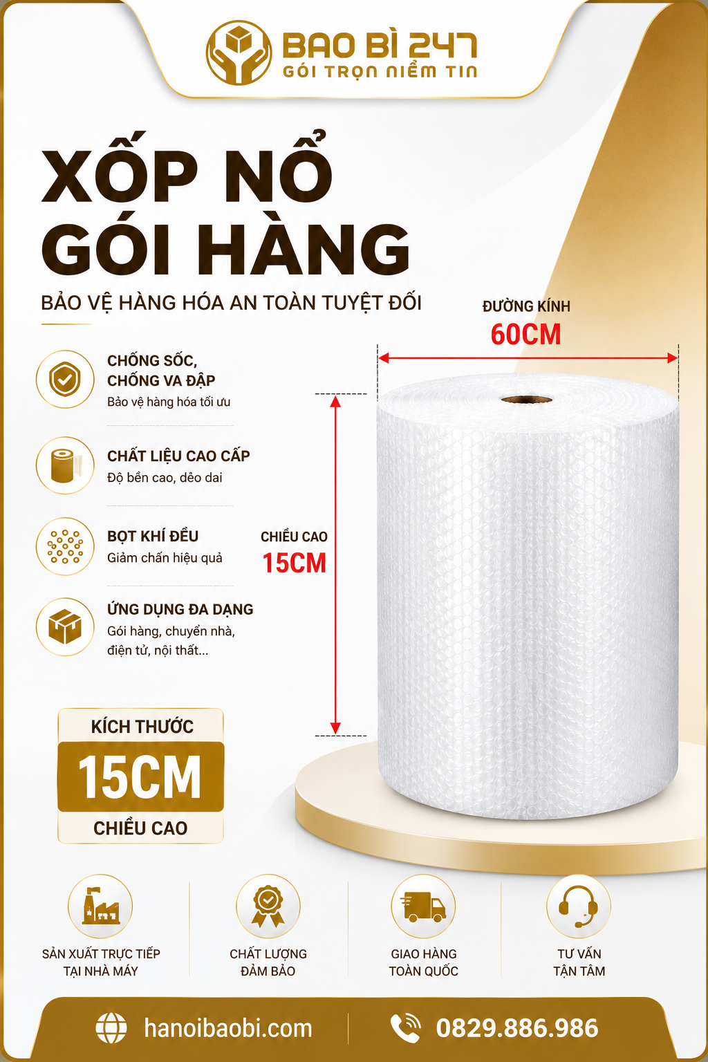 xốp nổ Trung Hòa khổ 15cm cho phụ kiện và mỹ phẩm nhỏ