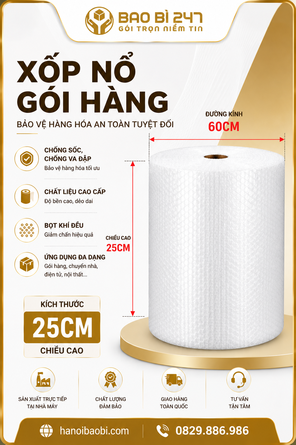 Bảng khổ cuộn xốp nổ, chọn theo kích thước món hàng của shop