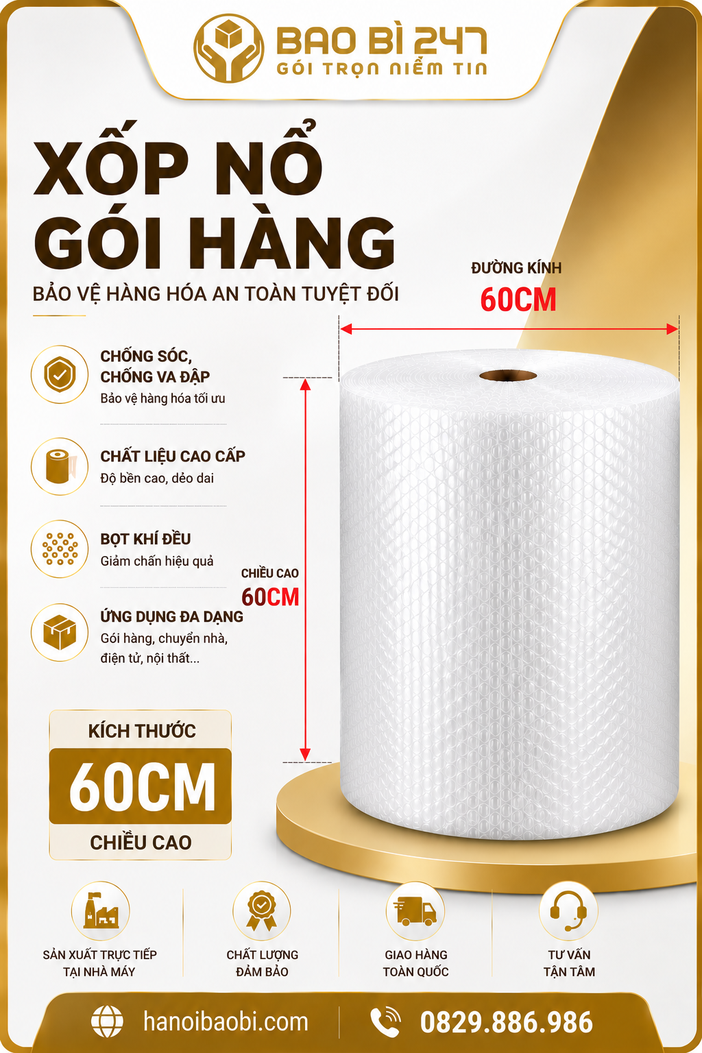 Cuộn xốp nổ khổ 60cm Bao Bì 247